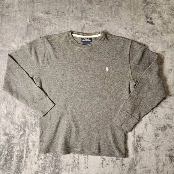 Polo Ralph Lauren Mens Grey Waffle Knit Thermal Long Sleeve Shirt Size M