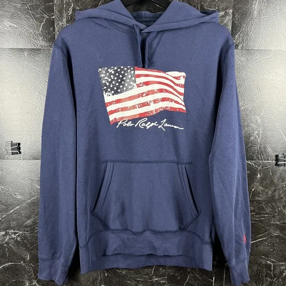 Polo Ralph Lauren Men's Vtg USA Flag Fleece Hoodie Medium -NEW