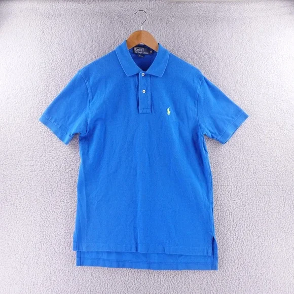 Polo Ralph Lauren Mens Blue Pique Short Sleeve Polo Shirt Size M Yellow‎ Pony