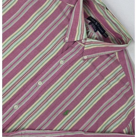 VINTAGE Polo Ralph Lauren Blake Button Down Pink Stripe Shirt Long Sleeve Men XL