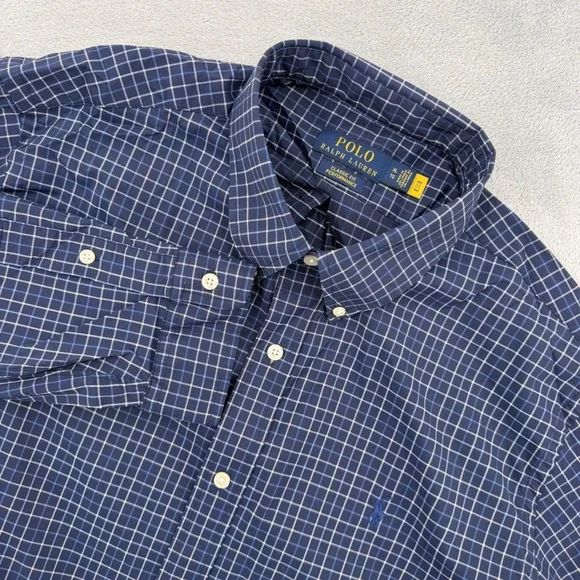 Polo Ralph Lauren Mens XL Classic Fit Performance Navy Check Shirt Pony Preppy