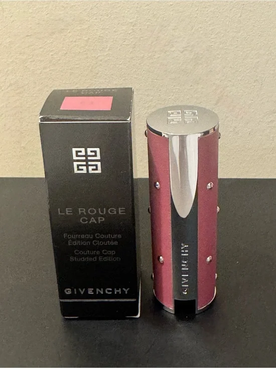 NIB Givenchy Le Rouge Genuine Leather Studded Cap 53 Pink Lipstick Case RARE