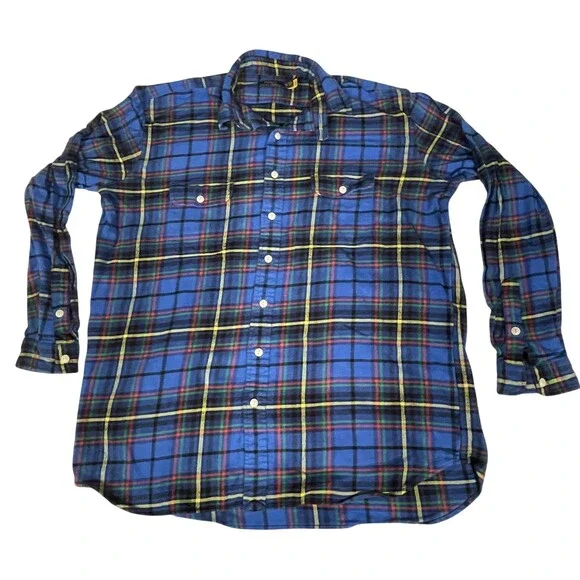 Polo Ralph Lauren Shirt Mens XLT Blue Plaid Flannel Button Front Long Sleeve