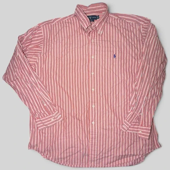 Polo Ralph Lauren Blake Mens XL Red White Navy Striped Cotton Button Down Shirt