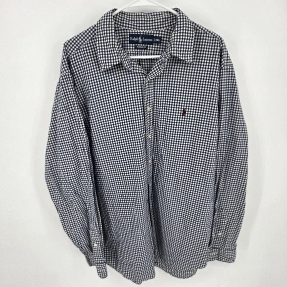 Polo Ralph Lauren‎ Classic Fit XXL Black White Gingham Plaid Button Shirt Mens