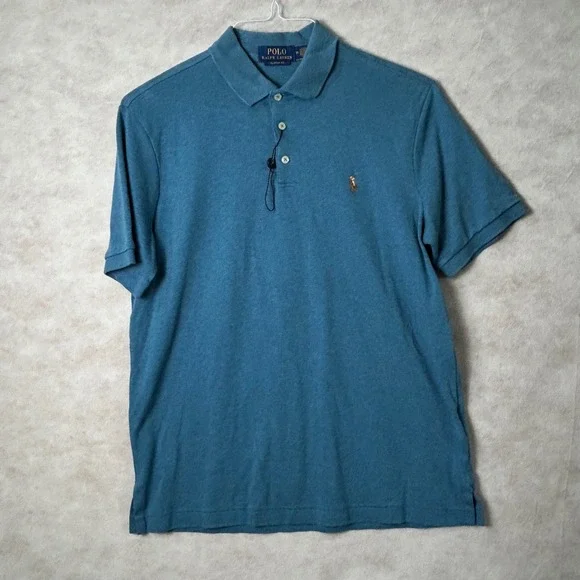 Polo Ralph Lauren Mens Classic Fit Short Sleeve Heathered Blue Polo Shirt M