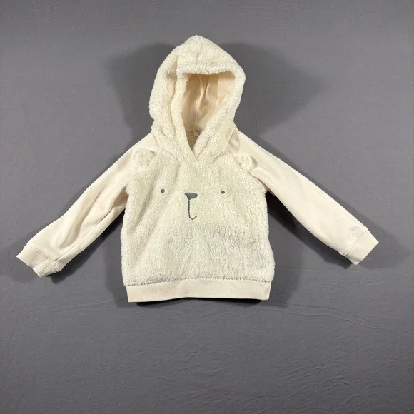 Baby Gap Cream Teddy Bear Fleece Hoodie Faux Fur Ears 18-24 Months 07/19