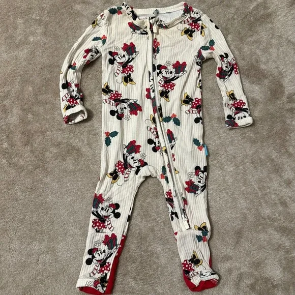 Posh Peanut Disney Minnie Mouse Christmas Bamboo Ribbed Footie Sleeper 0-3M