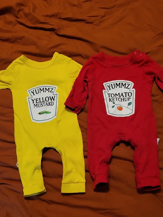 Twins Ketchup & Mustard Rompers