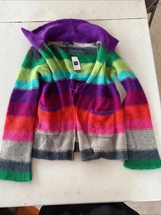 NWT GAPKIDS Multicolor Striped Hooded Knit Cardigan