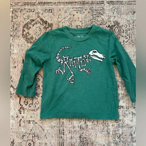 GAP Green Dinosaur Skeleton Long Sleeve Tee