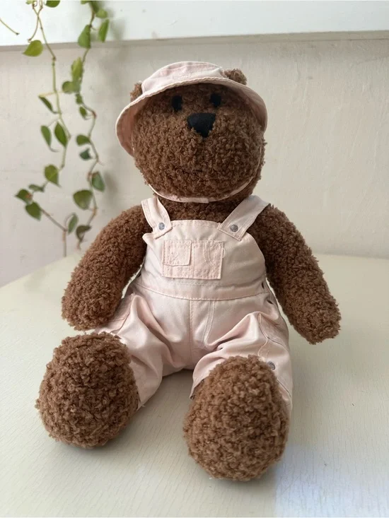 Vintage 2002 babyGap Teddy Bear Bucket Hat Overalls Plush Pink Brown