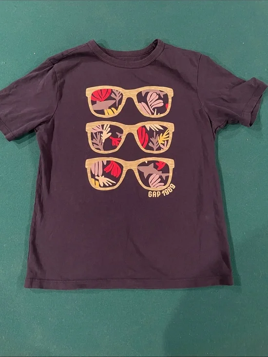 GAP Navy Short-Sleeve Tee with Yellow Sunglasses Graphic