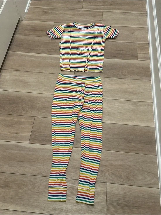 EUC Gap Kids Rainbow Stripe Pajama Set - Short Sleeve Top & Leggings Size 14