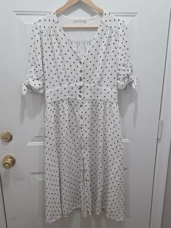 Ellison White Polka Dot Midi Dress L