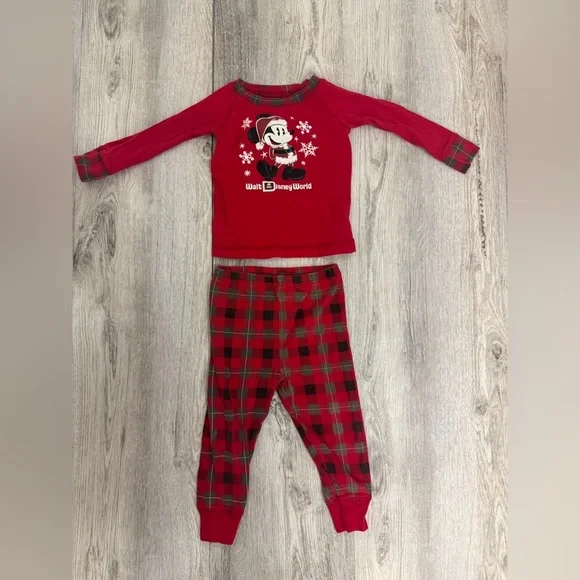 Disney Parks Kids Red Holiday Mickey  Pajama Set