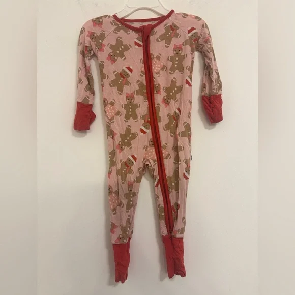 Little Sleepies Gingerbread Baby 3-6 months  Pajamas - Pink and Red