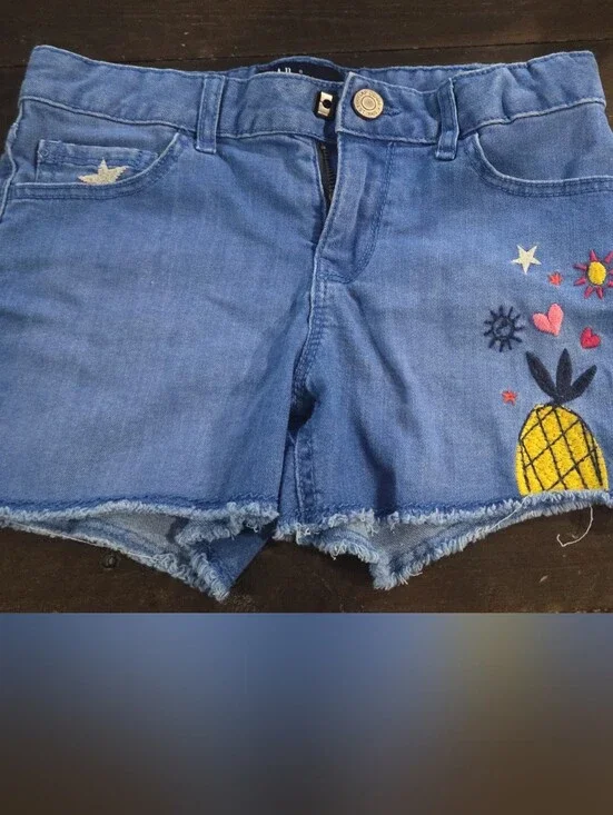 GAP Blue Denim Shorts with Pineapple Embroidery