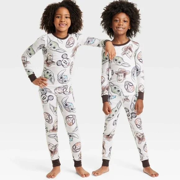 Disney 100 Kids Boys Girls 2pc Matching Family Pajama Set White Size 8