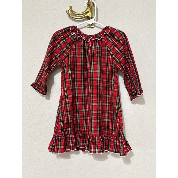 Sweet Dreams Nightgown Baby Girl 18M Red Plaid Ruffle Holiday Sleepwear