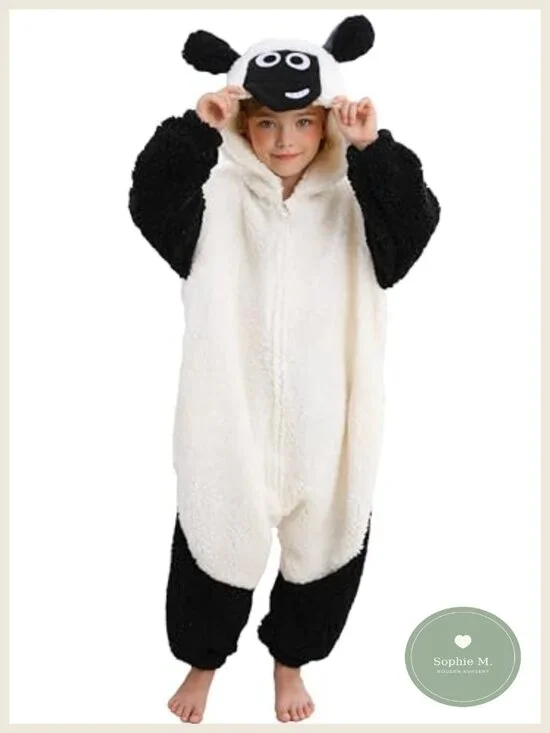 Sheep Onesie Pajamas Kids Animal Costume Sleepwear Cosplay Jumpsuit 4-12Y