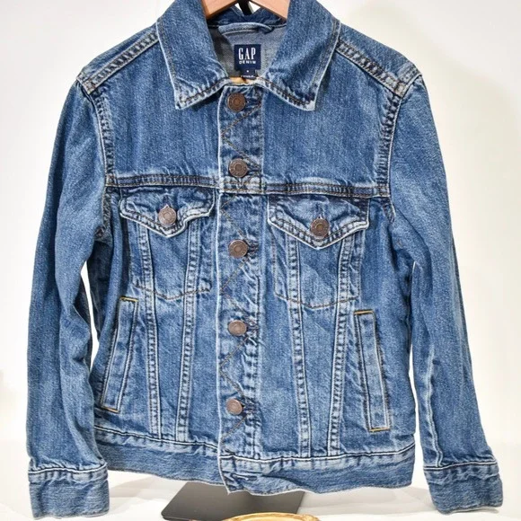 Gap Kids Denim Jacket Small Dark Blue Wash Modern Trucker Jean Jacket