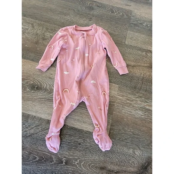 Pekkle Baby Girl Pink‎ Rainbow Star Cloud Footed Sleeper Pajamas 3 Months #9