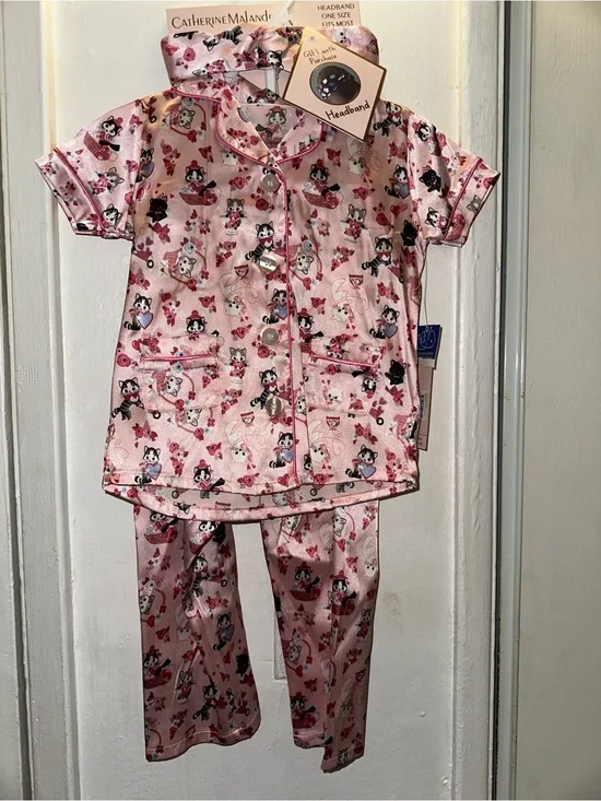 Catherine Malandrino Light Pink Cartoon Character Kids Pajama Set with Headband