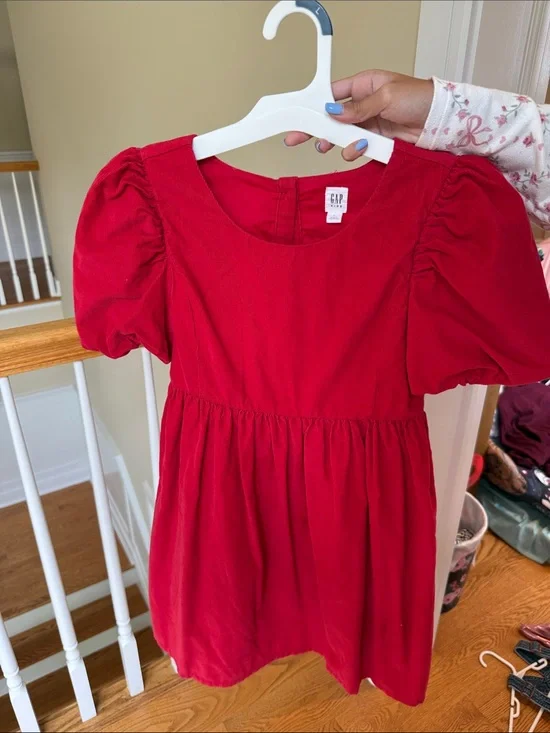 GAP Red Puff-Sleeve Casual Girls Dress