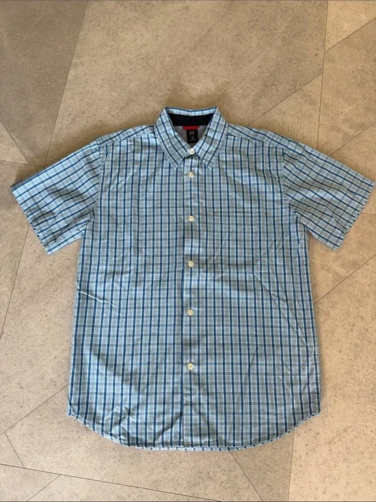 GAP KIDS BLUE PLAID SHORT SLEEVE BUTTON UP SHIRT BOYS SIZE 12/XL