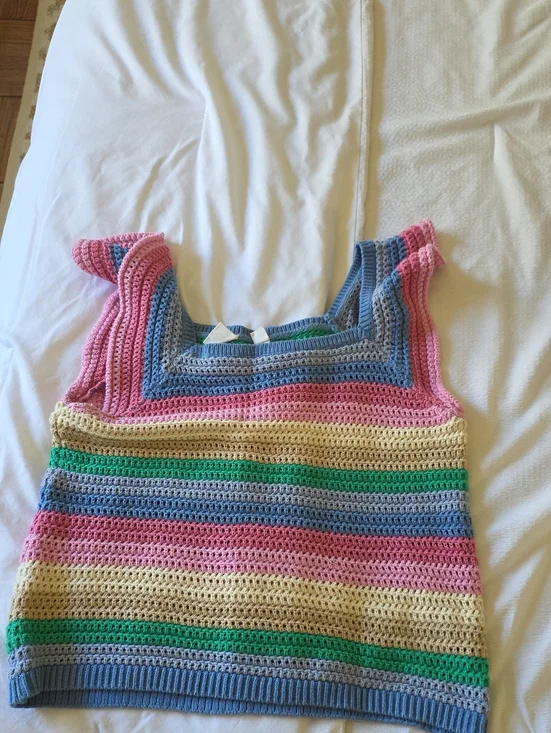 GAP Multi-Color Crochet Stripe Tank Top - Pink, Blue, Green, Cream