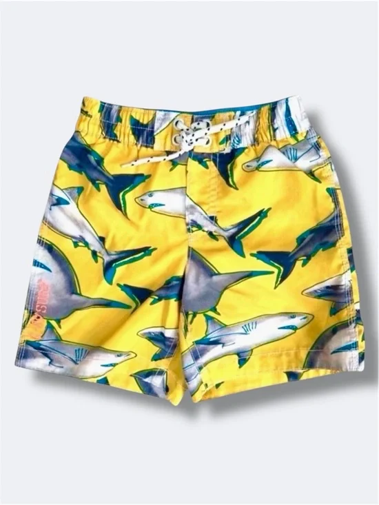 Baby Gap Boys Swim Trunks Size 3 Yellow Shark Print Summer Beach Liner