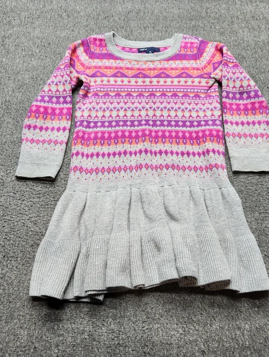 Gap Kids Fair‎ Isle Sweater Dress Girls XS 4 5 Pink Gray Knit