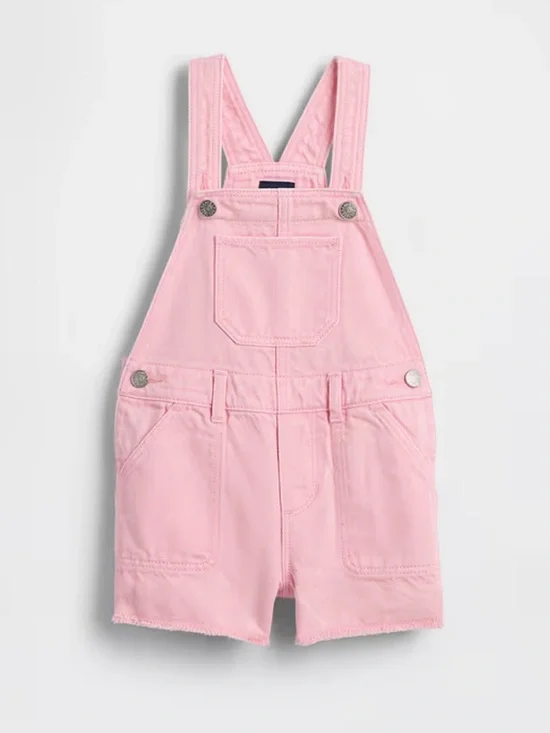 Baby Gap UltraSoft Denim Shortalls Primrose Pink Snap Crotch 2026 NWT-3T