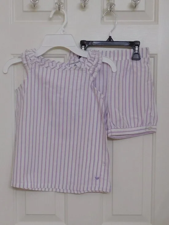 NWT 2pc Petite Plume Lavender White Stripe Top & Shorts Pajamas sz 6