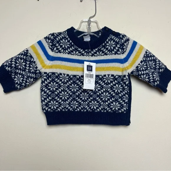 VINTAGE NWT ‘04 Baby Gap 3 months Lined Lambs wool sweater‎ blue fair isle
