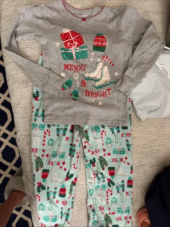 Carter's Grey Top with Mint Holiday Print Pajama Set PLUS extra holiday leggings