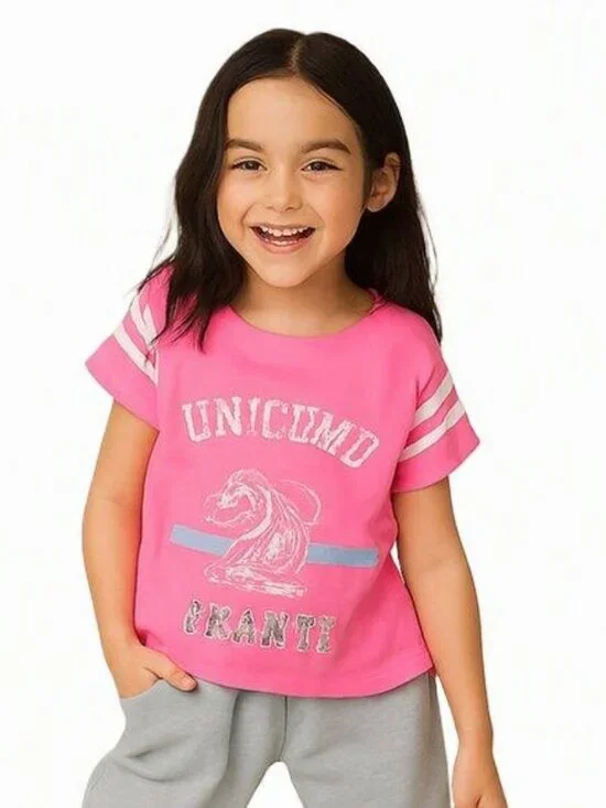 dELiAs Girls Pajama Top V Neck Short Sleeve Pink Silver White Graphic 6X
