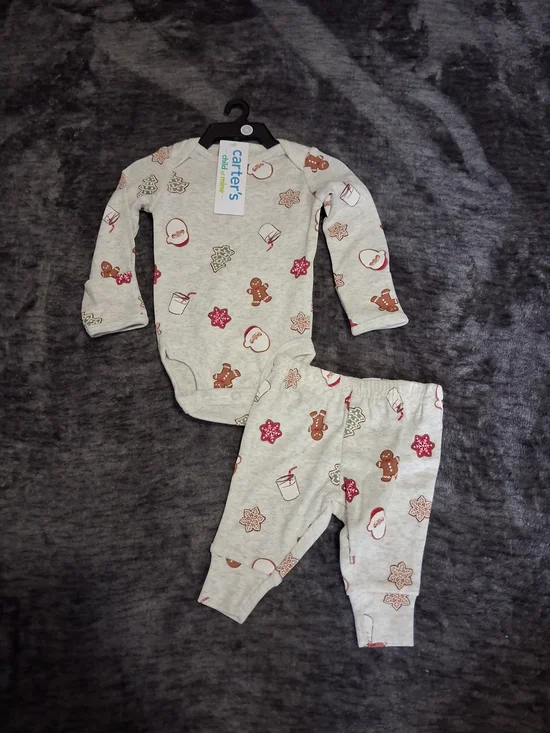 NWT Carters Christmas Outfit/Pajamas Grey Santa Claus Size NB