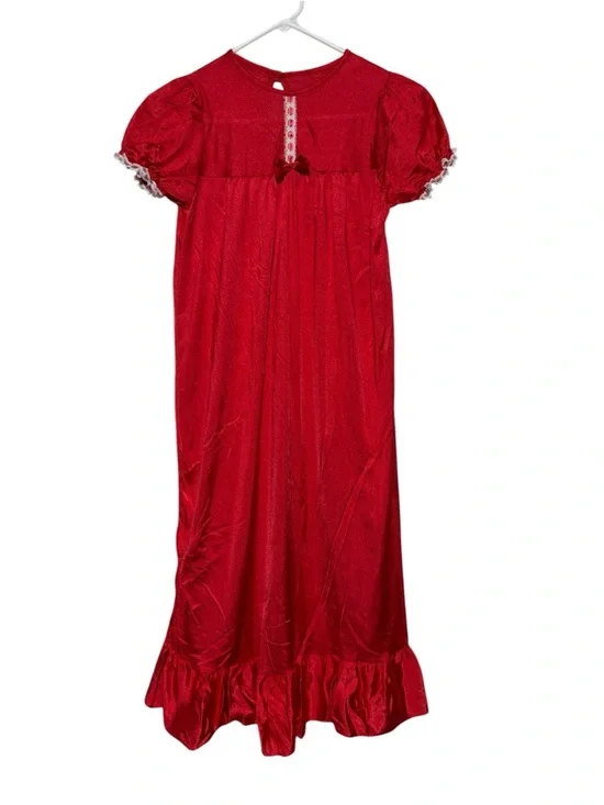 Vintage Red Nightgown Gurls Size 10 Christmas Holiday Victorian Edwardian‎ Retro