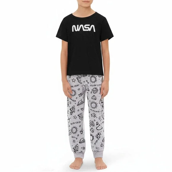 NASA Pajama‎ Sleep Set Boys Black Grey Space Explore Fun Youthful Size XL 12