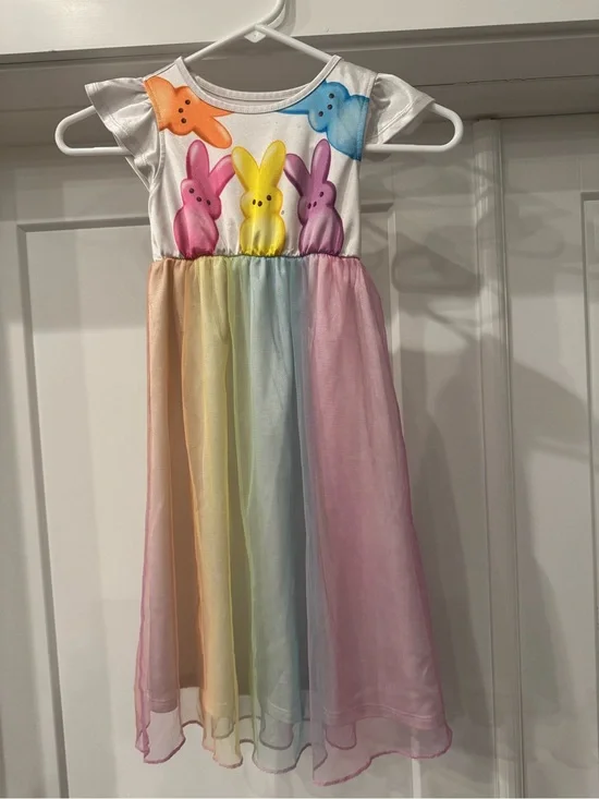 Girls' Pastel Rainbow Bunny Dress Peeps 5T