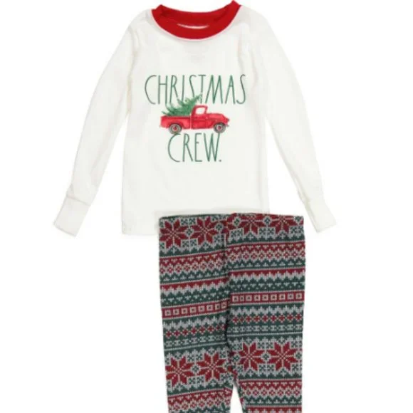 RAE DUNN Toddler Pajamas Christmas Crew PJ Set 3T Red Truck Green Tree New