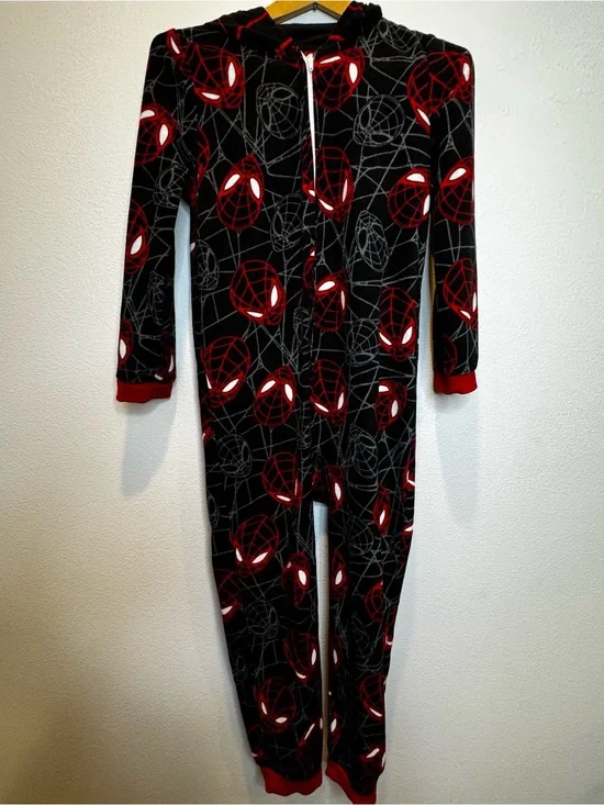Marvel Black & Red Spider-Man Hooded One-Piece Footie Pajamas