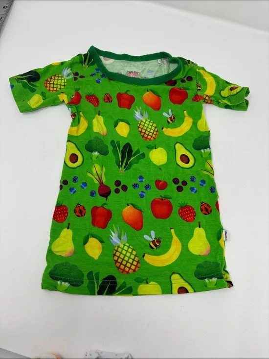 Little Sleepies 2T Bright Green Fruit & Veggie Print Tee
