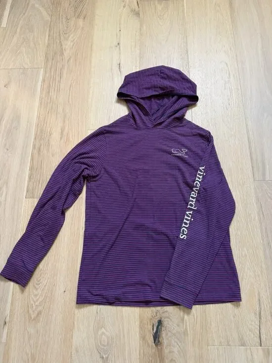 Vineyard Vines Boys Whale Harbor Hoodie Tee Nautical Purple Navy L 16 Preppy