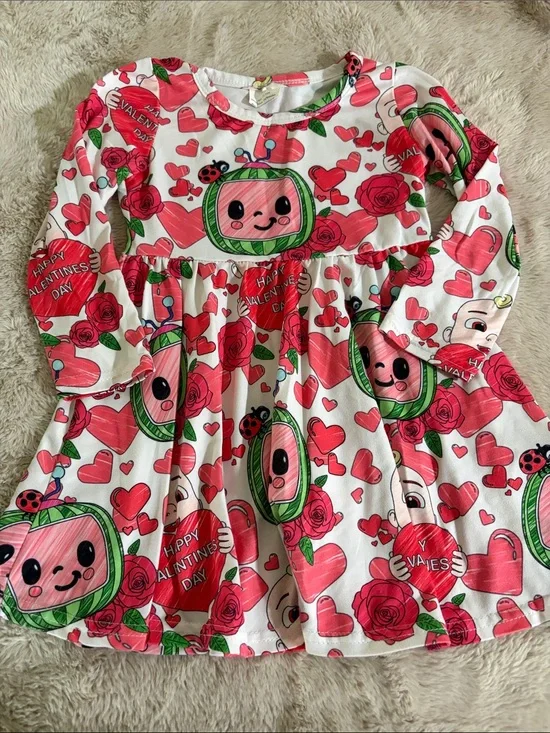 Girls' Long-Sleeve Valentine Heart & Rose Print Top - White/Pink