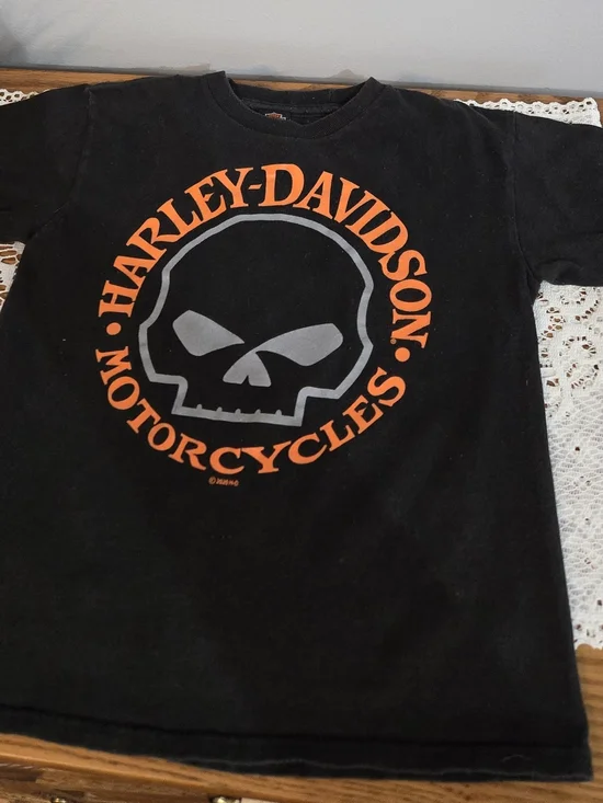 Harley-Davidson Kids Youth Willie G Skull Grapgic Tee Black Orange No Size Tag