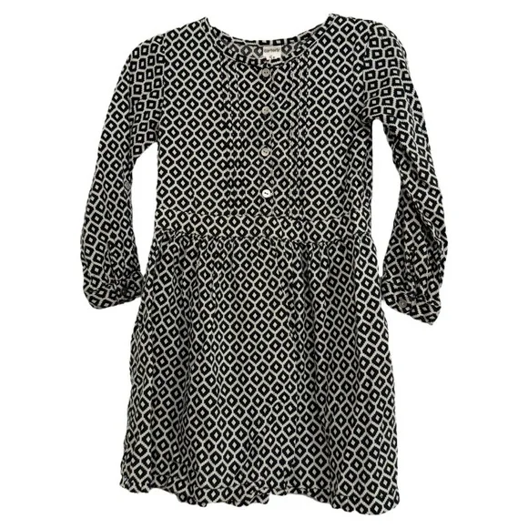 Carter’s Toddler Girl Black White Diamond Print Dress 5T Long Sleeve