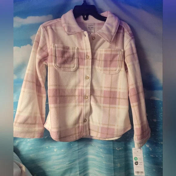 Carters NWT Pink and White Plaid‎ Button-Up Jacket/SHACKET Size 4T